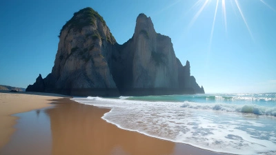 Jagged Rock Formation Beside Sandy Shoreline