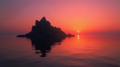 Jagged Rock Formation Reflected At Sunset