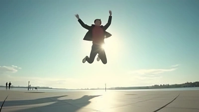 Joyful Individual Leaping Against Clear Sky