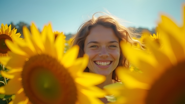 Joyful Person Among Vibrant Yellow Sunflowers