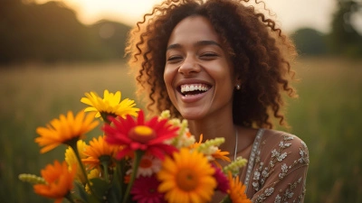 Joyful Person Holding Vibrant Flower Bouquet Outdoors