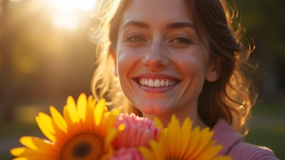 Joyful Woman Holding Vibrant Bouquet Close-Up