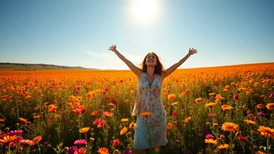 Joyful Woman In Vibrant Flower Field