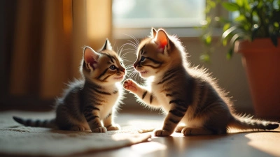 Kitten Touching Cat Nose Playfully Indoors
