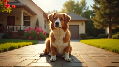 Large Brown And White Dog On Driveway