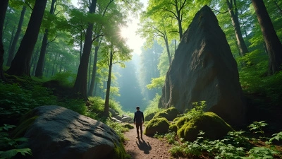 Large Gray Rock Beside Person In Lush Forest