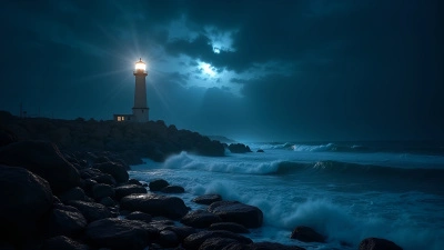 Lighthouse on Rocky Coast Shining Bright Light