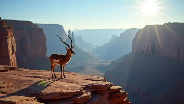 Lone Antelope on Rocky Ledge Overlooking Grand Canyon
