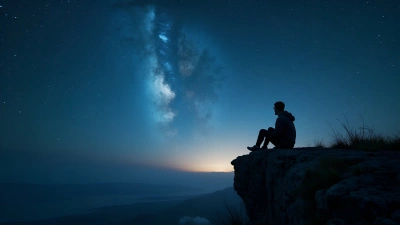 Lone Figure on Cliff Under Starry Night Sky