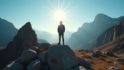 Lone Man On Rugged Rock Formations Outdoors