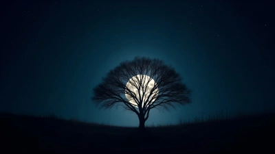 Luminous Full Moon Behind Silhouetted Tree