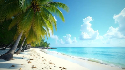 Lush Green Coconut Palm Trees On Tropical Beach