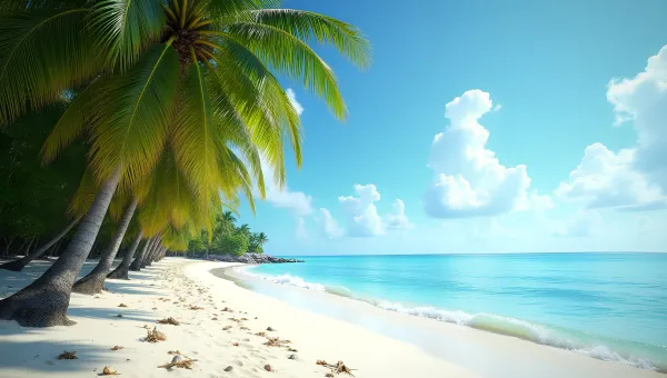 Lush Green Coconut Palm Trees On Tropical Beach