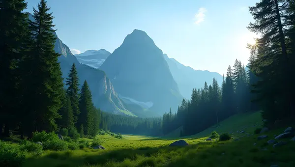 Lush Green Forest At Mountain Base