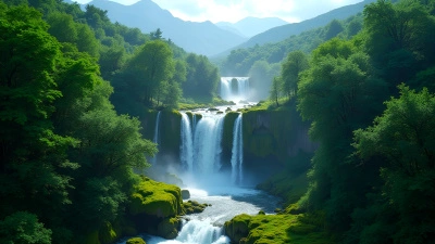 Lush Green Forest With Cascading Waterfalls