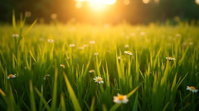 Lush Green Grass in Golden Hour Light
