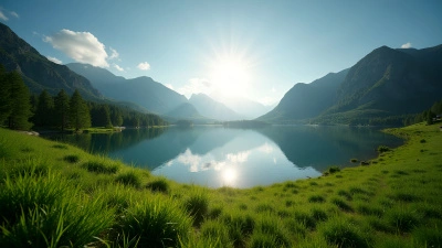 Lush Green Grass Slopes Toward Serene Lake