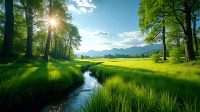 Lush Green Grasses And Tall Trees In Nature