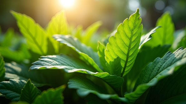 Lush Green-Leafed Plants In Bright Garden