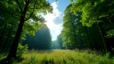 Lush Green-Leafed Trees In Sunlit Forest