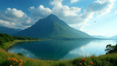 Lush Green Mountain Beside Calm Reflective Lake