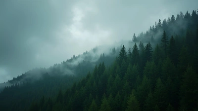 Lush Green Pine Trees on Hillside Under Overcast Sky
