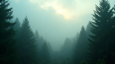 Lush Green Pine Trees in Morning Fog