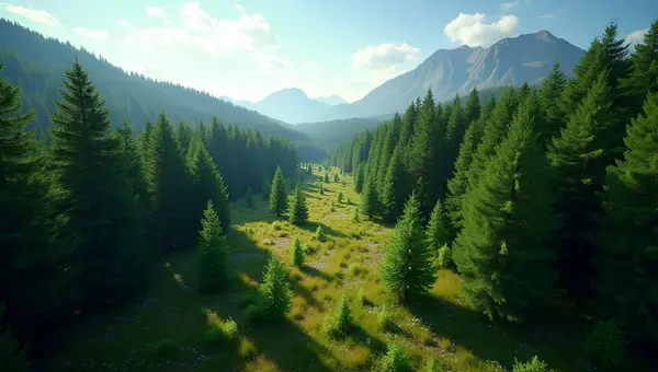 Lush Green Pine Trees In Vibrant Forest