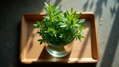 Lush Green Plants In Clear Glass On Wooden Tray
