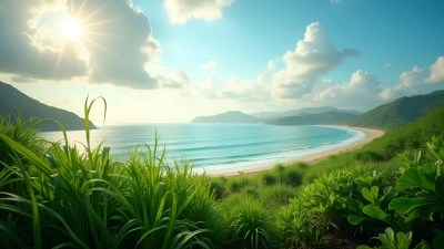 Lush Green Plants Under Vibrant Coastal Sky