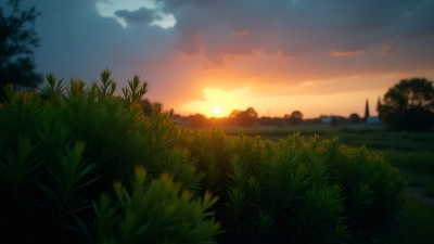 Lush Green Shrubs At Twilight With Gradient Sky