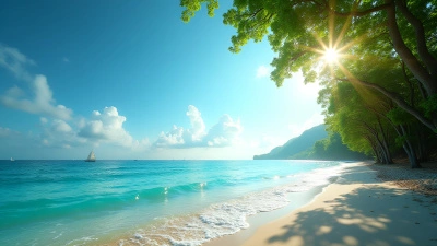 Lush Green Trees Along Vibrant Blue Sea Shore