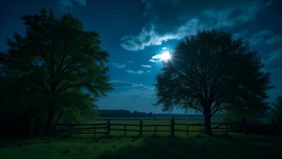 Lush Green Trees Beside Wooden Fence At Night