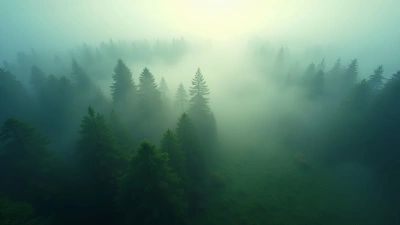 Lush Green Trees in Mystical Fog