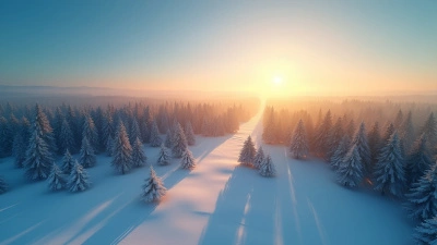 Lush Green Trees In Snowy Field At Golden Hour