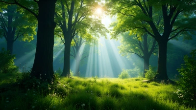 Lush Green Trees in Sunlit Forest