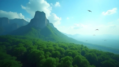 Lush Green Trees Surrounding Towering Mountain