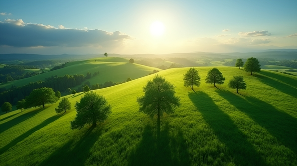 Lush Green Trees In Vibrant Grass Field