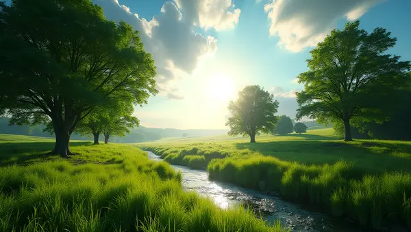 Lush Green Trees and Vibrant Grasses Landscape