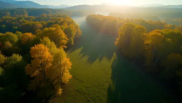 Lush Green And Yellow Trees In Autumn Forest