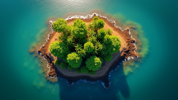 Lush Island Aerial View With Vibrant Green Foliage