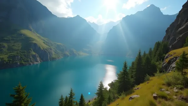 Lush Mountain Landscape With Calm Blue Lake