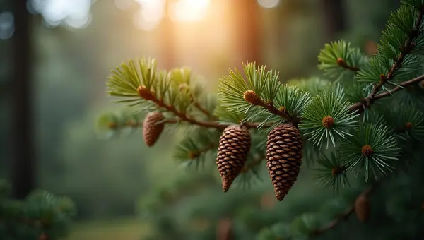 Lush Pine Tree Branch With Pine Cones