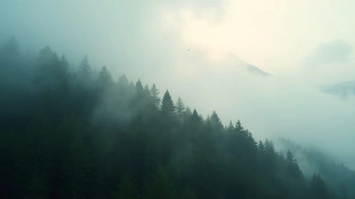 Lush Pine Trees Covering Misty Mountain Slope