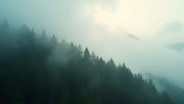 Lush Pine Trees Covering Misty Mountain Slope