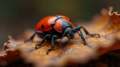 Macro Shot of Red Black Beetle on Leaf