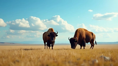 Majestic Brown Bison Grazing in Open Field