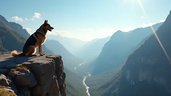 Majestic Dog On Rocky Cliff Overlooking Valley