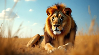 Majestic Lion Resting on Golden Savannah