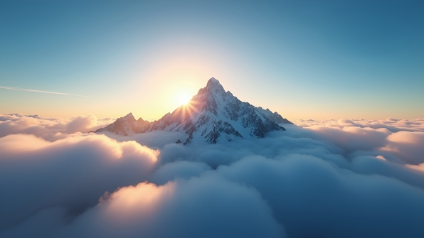 Majestic Mountain Peak Above Clouds at Sunrise